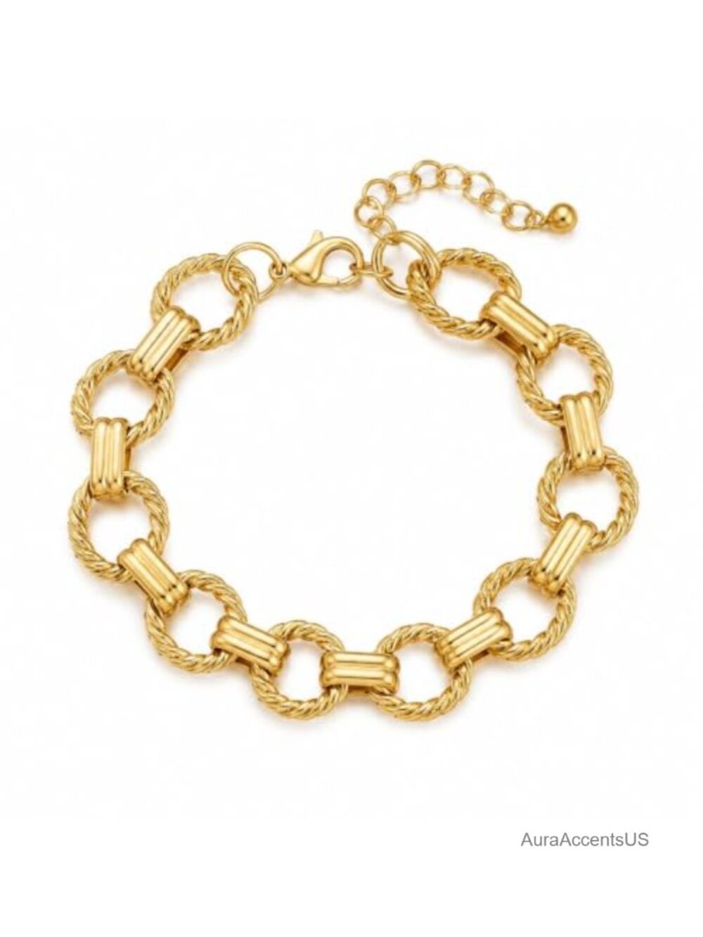 Chunky Gold Tone Cuban Link Bracelet Women Stainless Steel